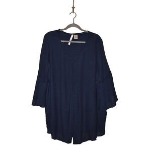 FORGOTTEN GRACE NEW $49 Scoop Neck Lattice Trim Overlay Top in Navy 2X